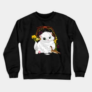 Sweet little cat with otter drinking milk Crewneck Sweatshirt